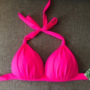 NWT Retro halter push-up hot pink bikini top-  size M